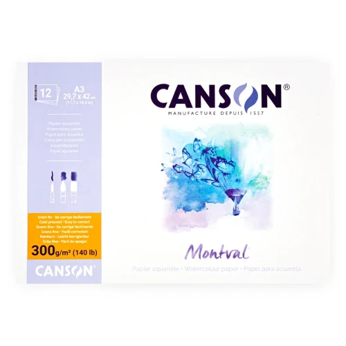 Blok do akwareli Canson Montval - A3, 300 g, 12 ark.