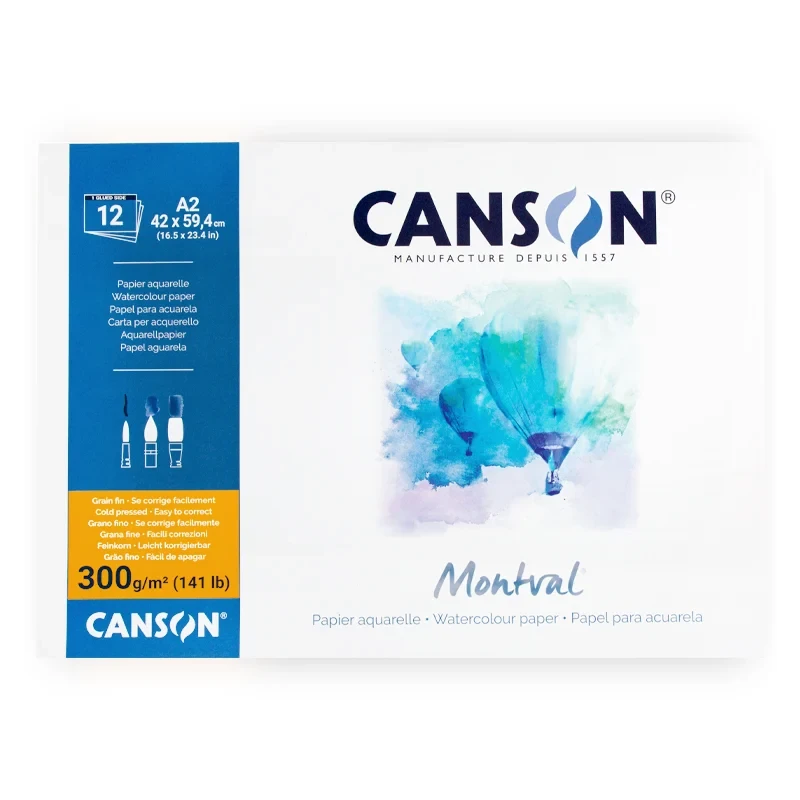 Blok do akwareli Canson Montval A2 Grain Fin - 42 x 59,4 cm, 300 g, 12 ark.01