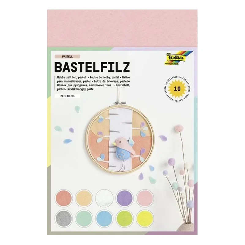 Filc dekoracyjny Folia Paper Bringmann Bastelfilz A4 zestaw 10 ark MIX pastel 07