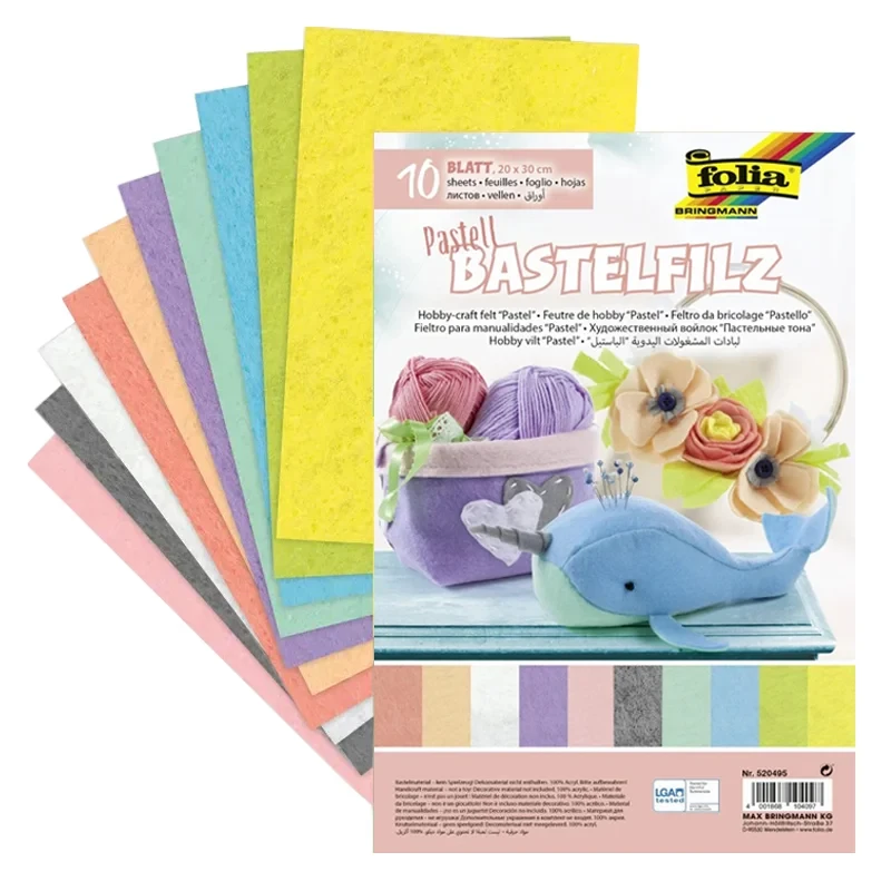 Filc dekoracyjny Folia Paper Bringmann Bastelfilz A4 zestaw 10 ark MIX pastel 01
