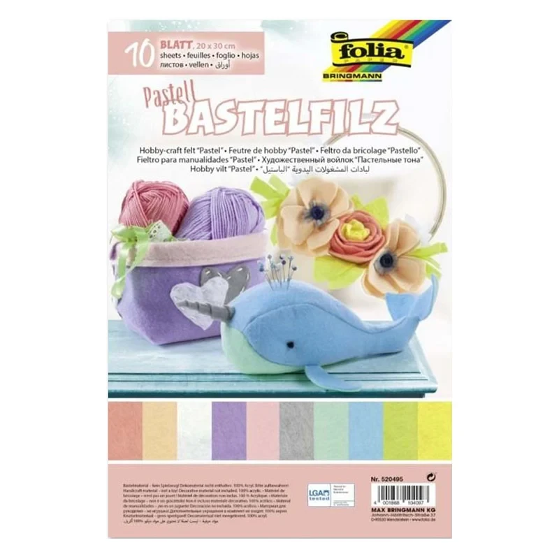 Filc dekoracyjny Folia Paper Bringmann Bastelfilz A4 zestaw 10 ark MIX pastel 03