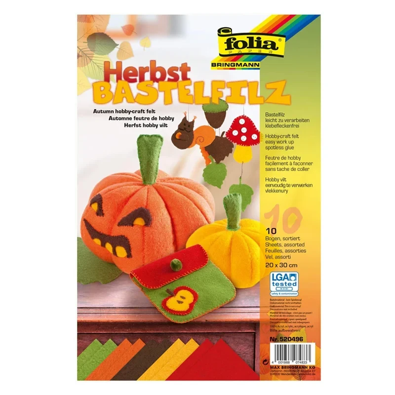 Filc dekoracyjny A4 Folia Paper Birgman 1,5 mm zestaw 10 arkuszy - MIX jesień 03