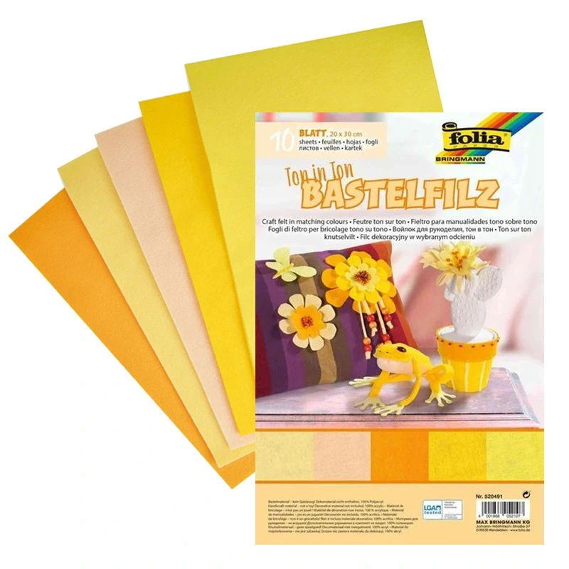 Filc dekoracyjny Folia Paper Bringmann A4 zestaw 10 arkuszy - MIX żółty 01
