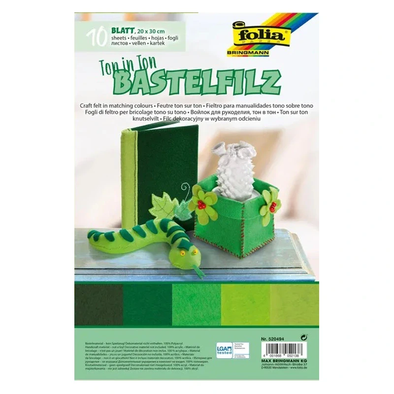 Filc dekoracyjny Folia Folia Bringmann A4 cm zestaw 10 arkuszy - MIX zielony 03