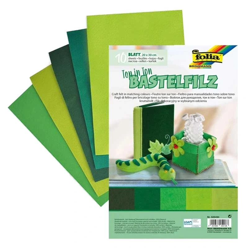 Filc dekoracyjny Folia Folia Bringmann A4 cm zestaw 10 arkuszy - MIX zielony 01