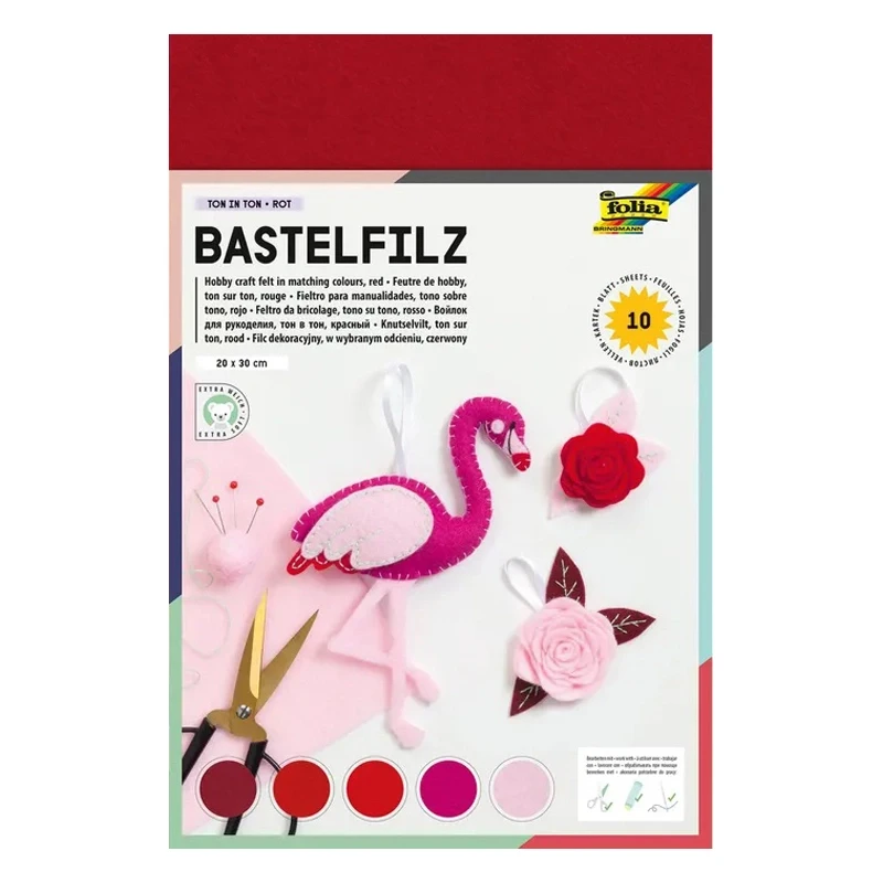 Filc dekoracyjny Folia Paper Bringmann A4 10 ark - MIX  czerwony 03