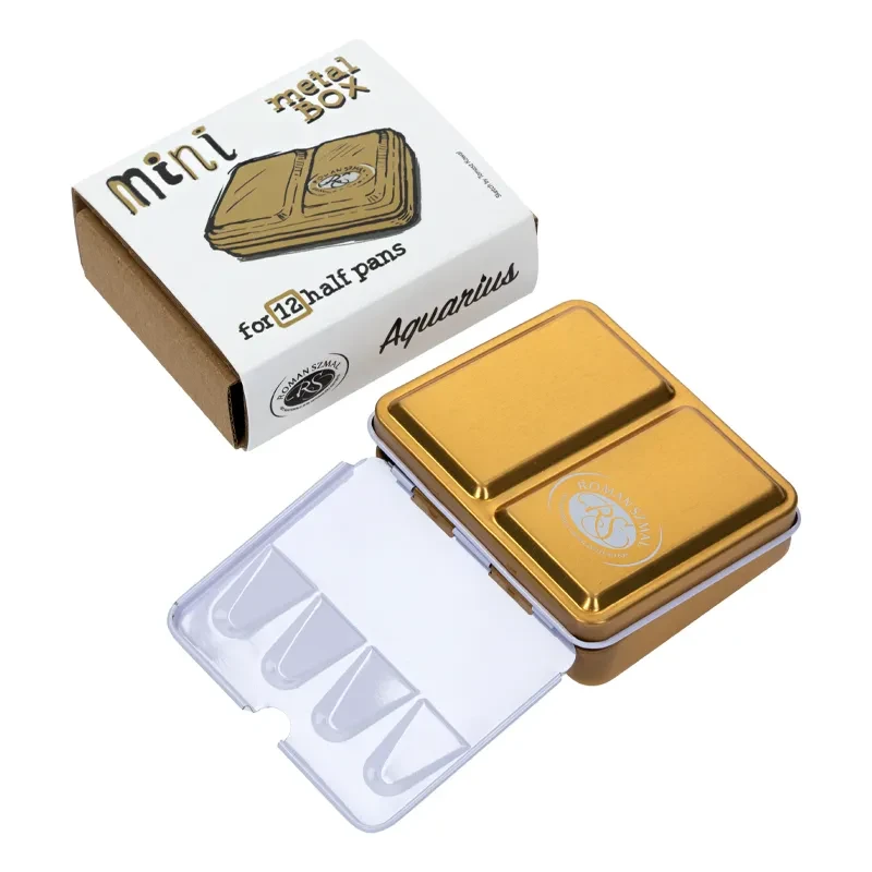 Metalowa kasetka na akwarele Mini Box na 6 kostek - Roman Szmal - Gold 03