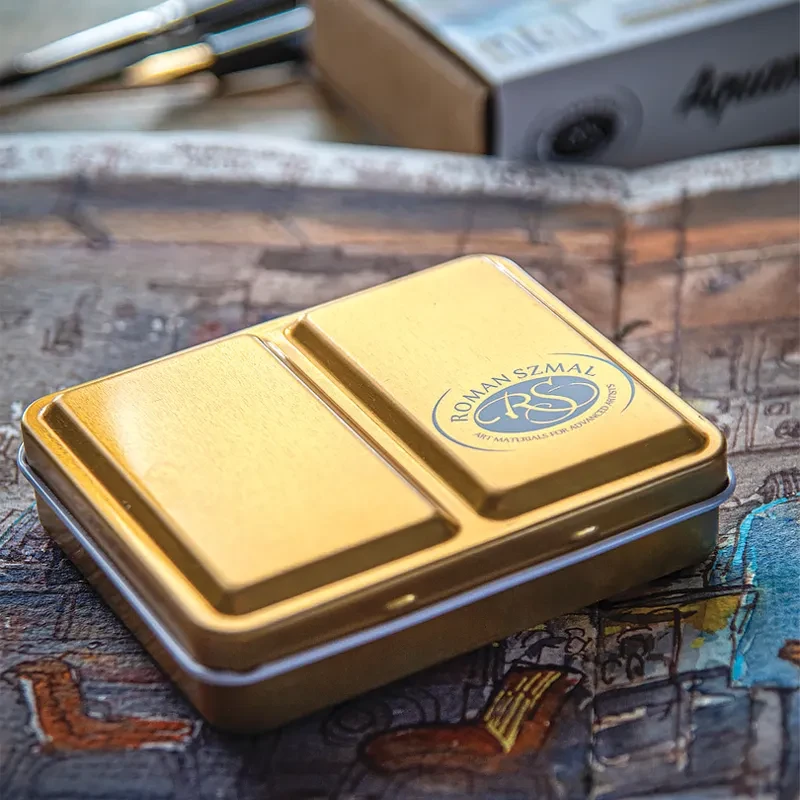 Metalowa kasetka na akwarele Mini Box na 6 kostek - Roman Szmal - Gold 06