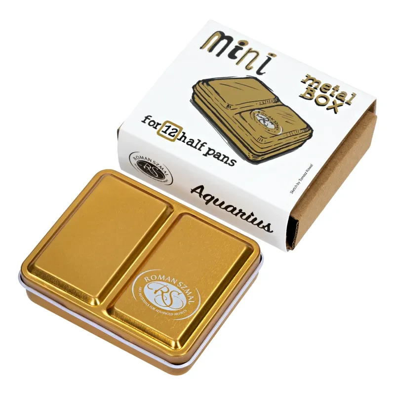 Metalowa kasetka na akwarele Mini Box na 6 kostek - Roman Szmal - Gold 01