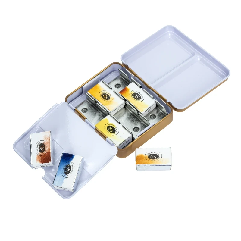 Metalowa kasetka na akwarele Mini Box na 6 kostek - Roman Szmal - Gold 05