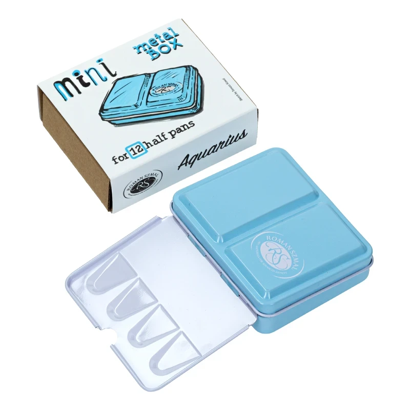 Metalowa kasetka na akwarele Mini Box na 6 kostek - Roman Szmal - Blue 04