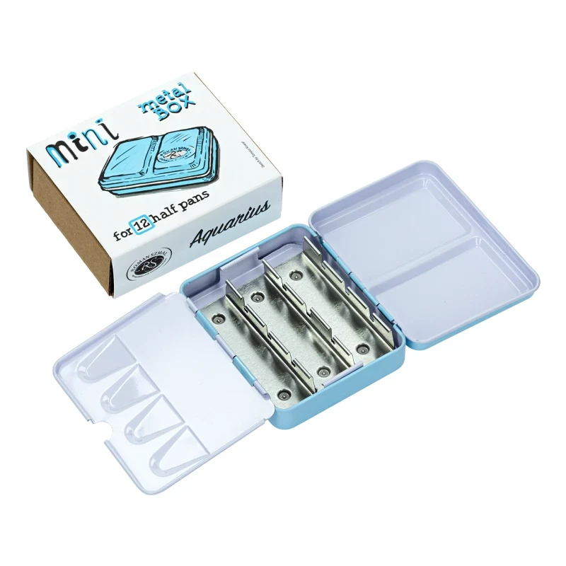 Metalowa kasetka na akwarele Mini Box na 6 kostek - Roman Szmal - Blue 02