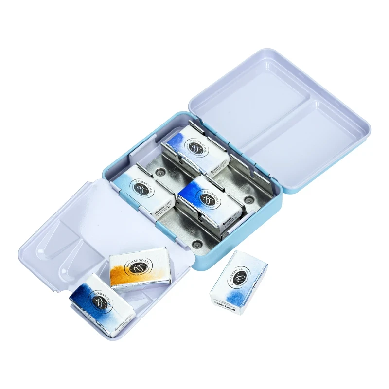 Metalowa kasetka na akwarele Mini Box na 6 kostek - Roman Szmal - Blue 06
