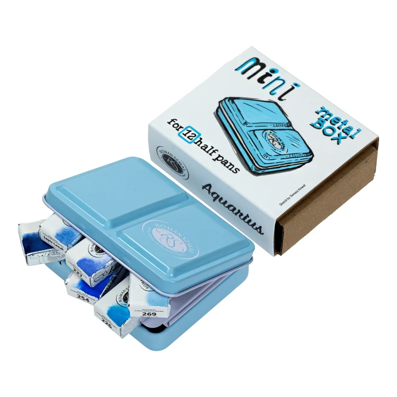 Metalowa kasetka na akwarele Mini Box na 6 kostek - Roman Szmal - Blue 07