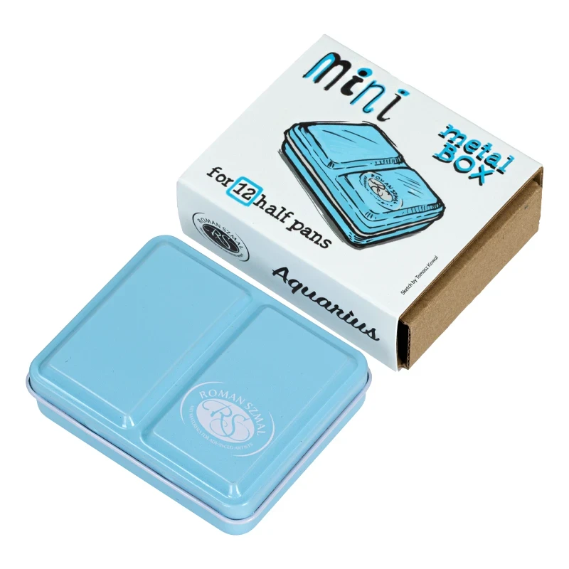 Metalowa kasetka na akwarele Mini Box na 6 kostek - Roman Szmal - Blue 01