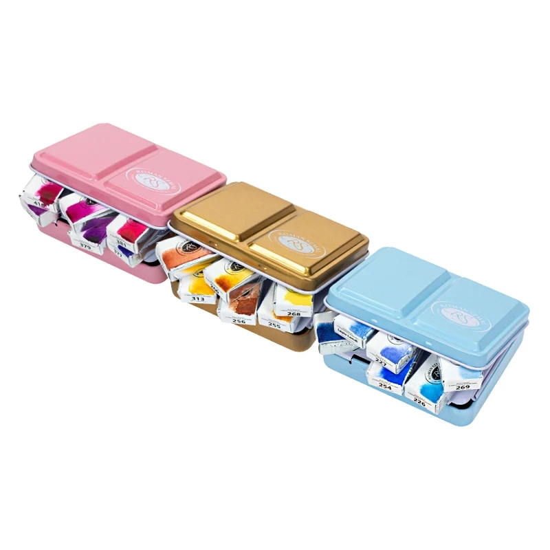 Metalowa kasetka na akwarele Mini Box na 6 kostek - Roman Szmal - Blue 08