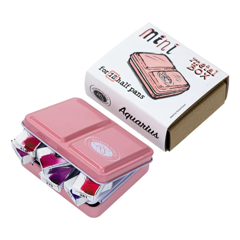 Metalowa kasetka na akwarele Mini Box na 6 kostek - Roman Szmal - Pink 07