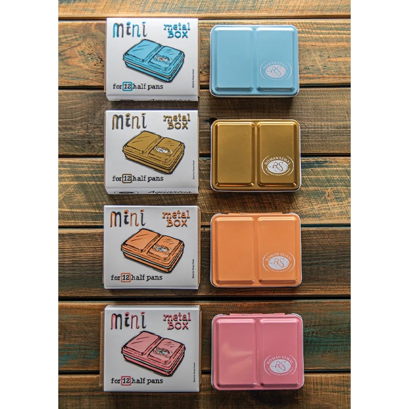 Metalowa kasetka na akwarele Mini Box na 6 kostek - Roman Szmal - Pink 09