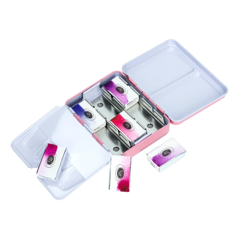 Metalowa kasetka na akwarele Mini Box na 6 kostek - Roman Szmal - Pink 06