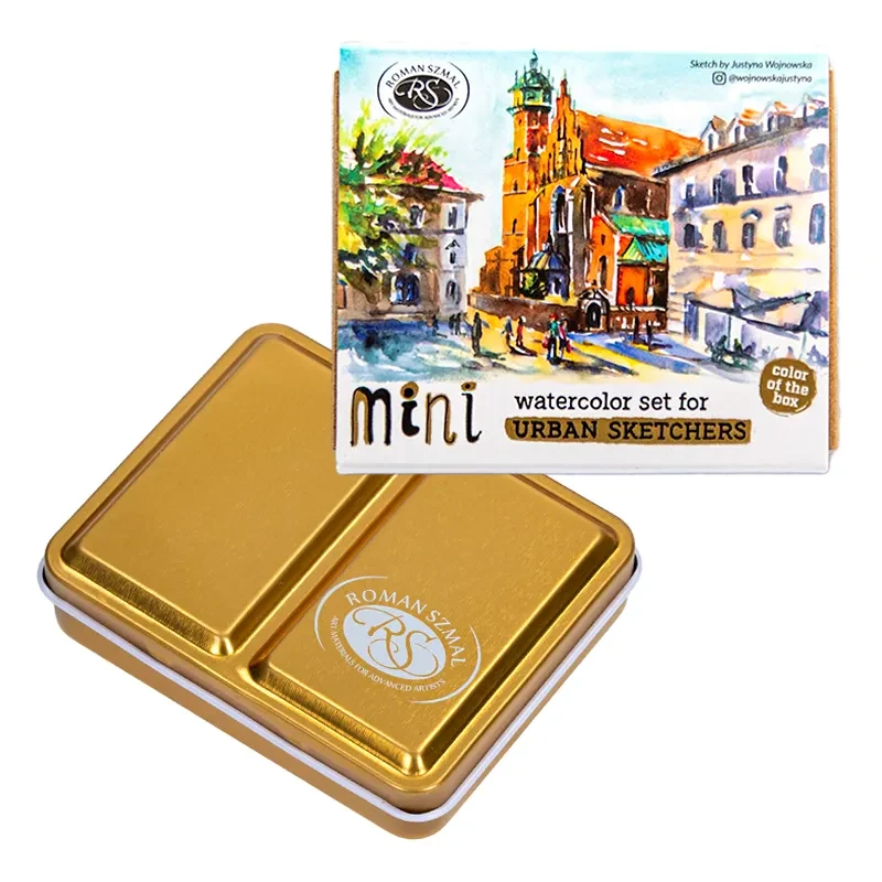 Akwarele Aquarius Mini Urban Sketchers Gold zestaw 8 półkostek 01