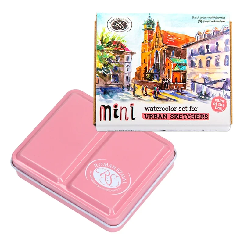 Akwarele Aquarius Mini Urban Sketchers Pink zestaw 8 półkostek 01