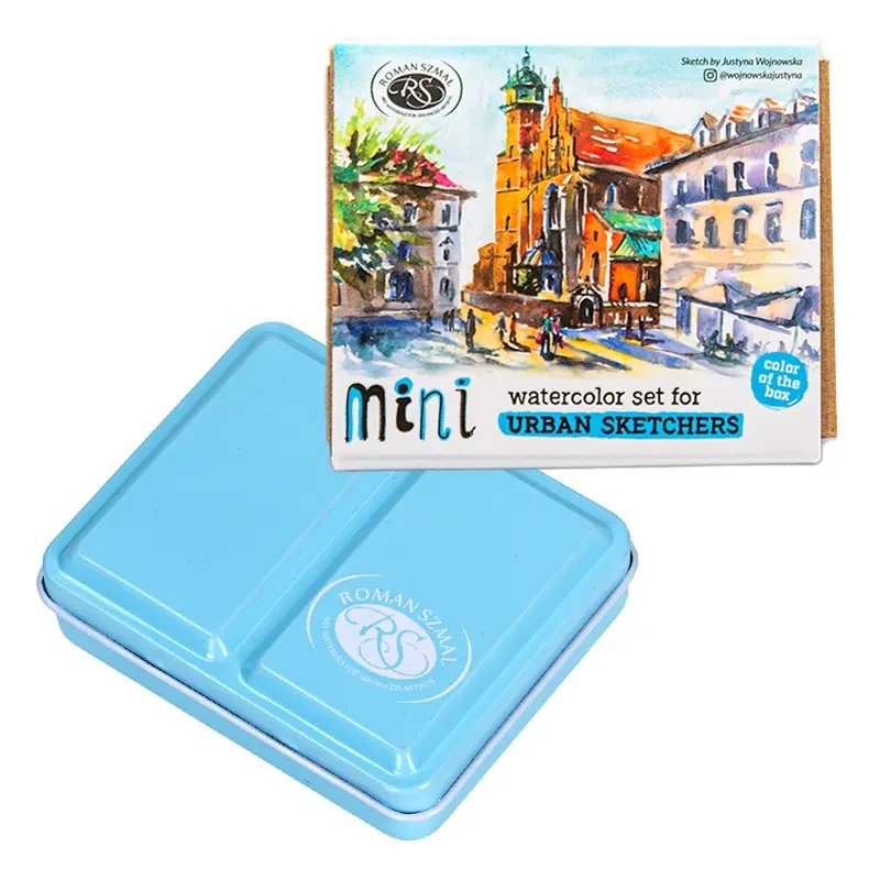 Akwarele Aquarius Mini Urban Sketchers Blue zestaw 8 półkostek 01