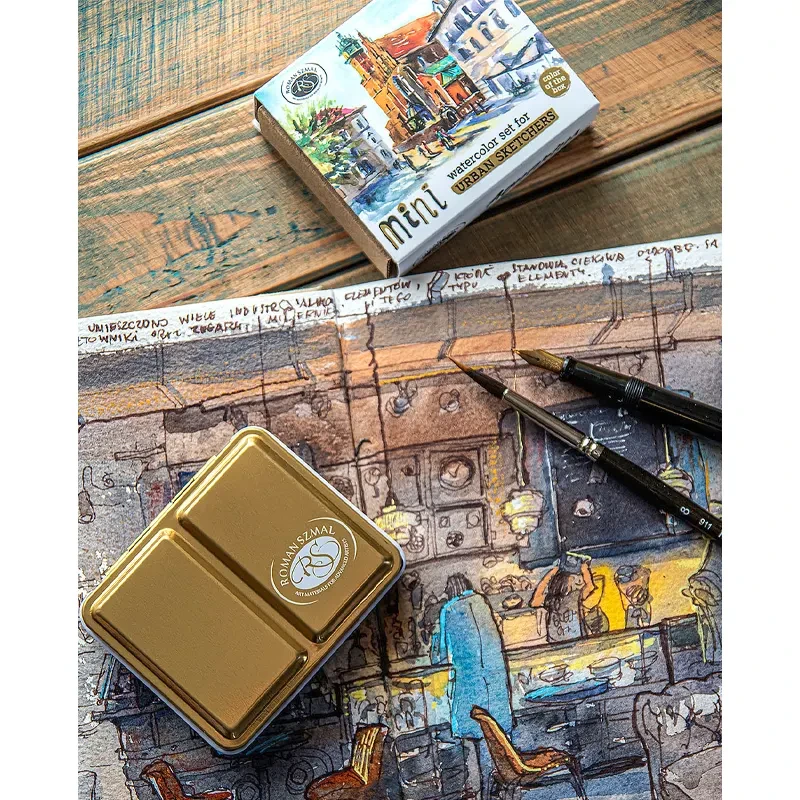 Akwarele Aquarius Mini Urban Sketchers Gold zestaw 8 półkostek 03