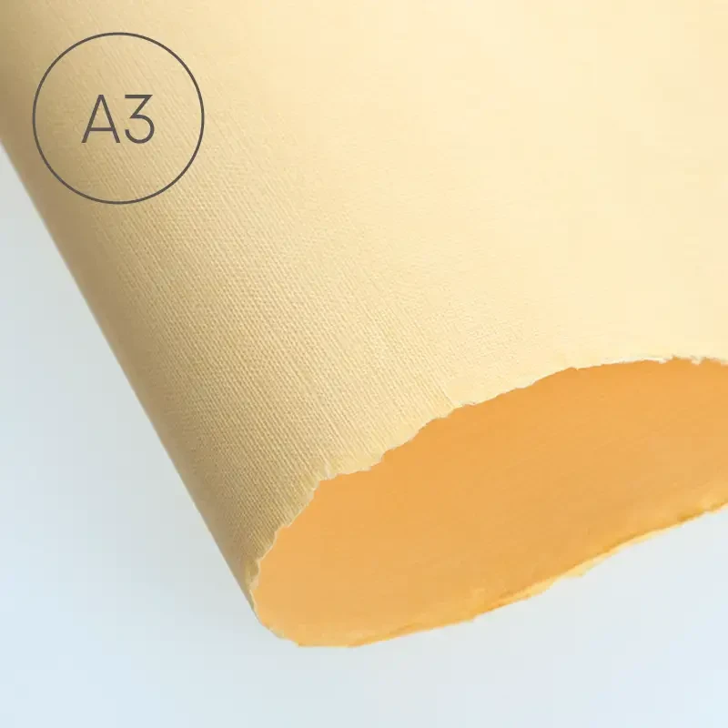 Papier czerpany faktura lnu A3 - Brzoskwinia 01