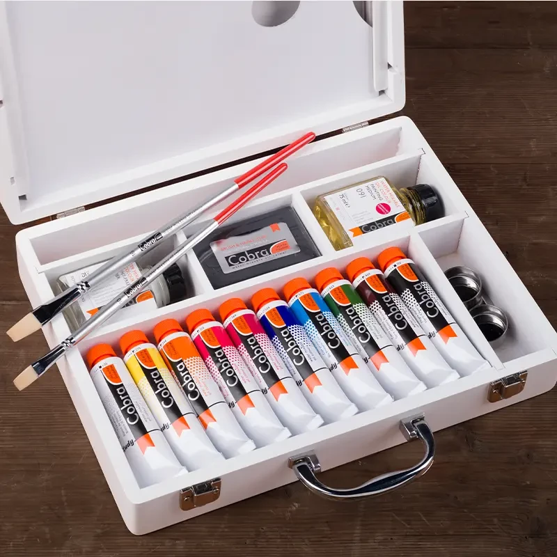 Farby olejne Cobra Study Box Basic zestaw w drewnianej skrzynce 10 x 40 ml + akcesoria 02