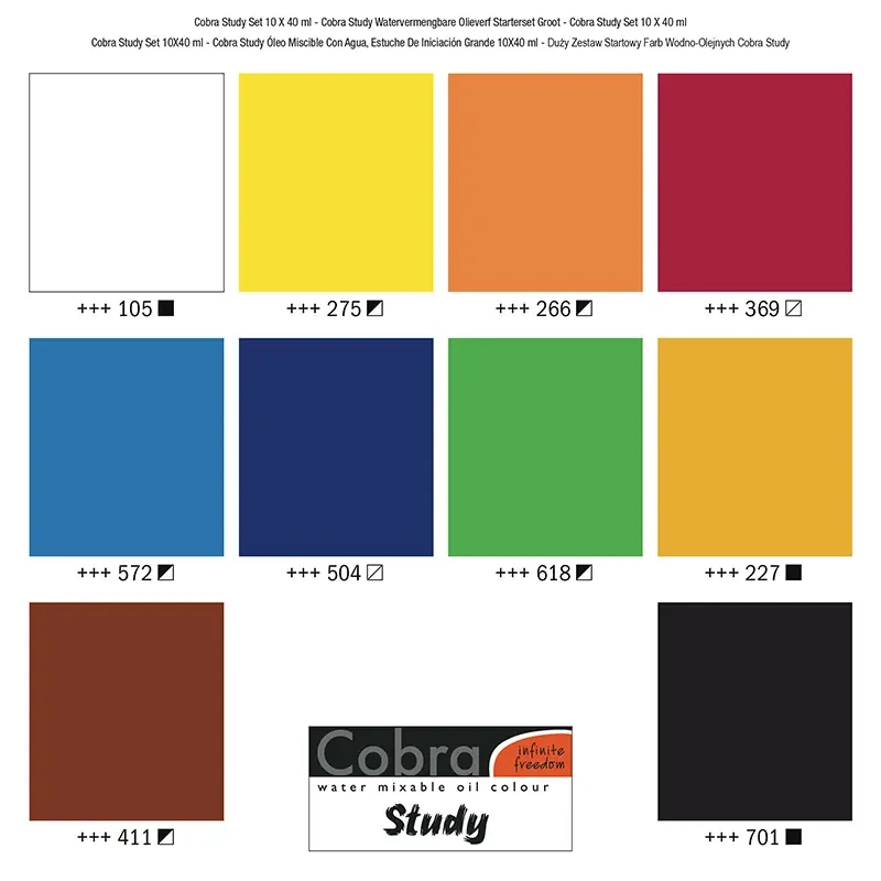 Farby olejne wodorozcieńczalne Cobra Study zestaw 10 x 40 ml 02