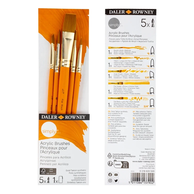 Pędzle syntetyczne Daler Rowney zestaw Acrylic Brushes set 1 - 5 szt. 04