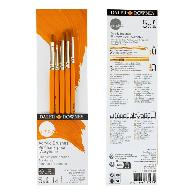 Pędzle syntetyczne Daler Rowney zestaw Acrylic Brushes set 2 - 5 szt. 04