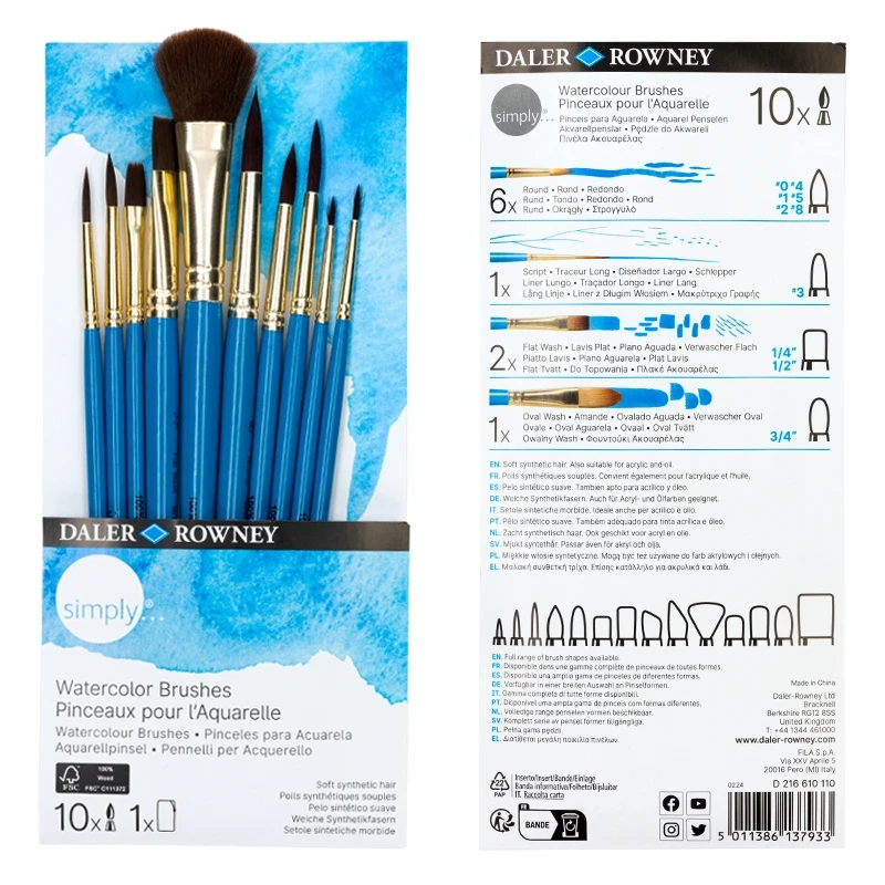 Pędzle syntetyczne do akwareli Daler Rowney zestaw Watercolor Brushes - 10 szt. 06