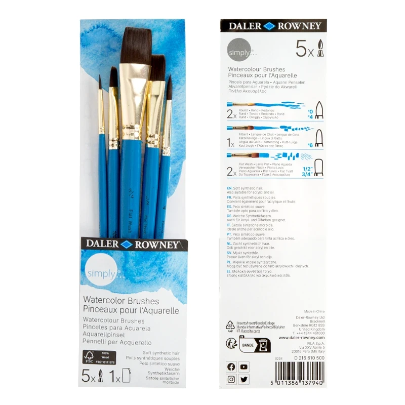 Pędzle syntetyczne do akwareli Daler Rowney zestaw Watercolor Brushes - 5 szt. 03