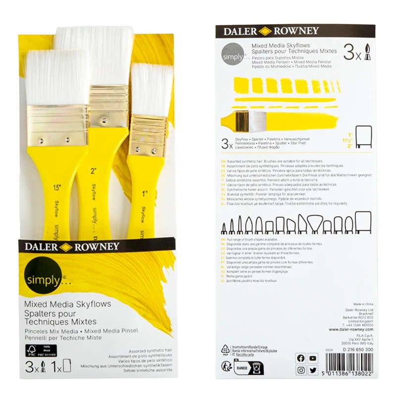 Pędzle syntetyczne Daler Rowney zestaw Mixed Media Skyflow - 3 szt. 04