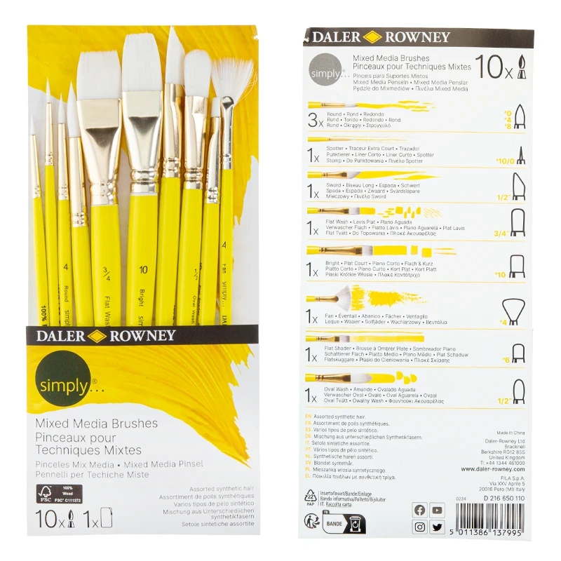 Pędzle syntetyczne Daler Rowney zestaw Mixed Media Skyflow - 10 szt. 04