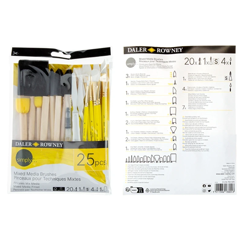 Pędzle syntetyczne Daler Rowney zestaw Mixed Media Brushes - 25 szt. 04