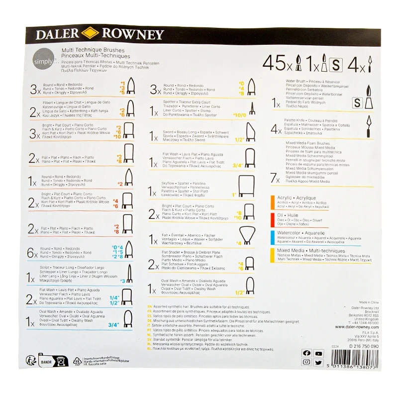 Pędzle syntetyczne Daler Rowney zestaw Multi Techniques Brushes - 50 szt. 04