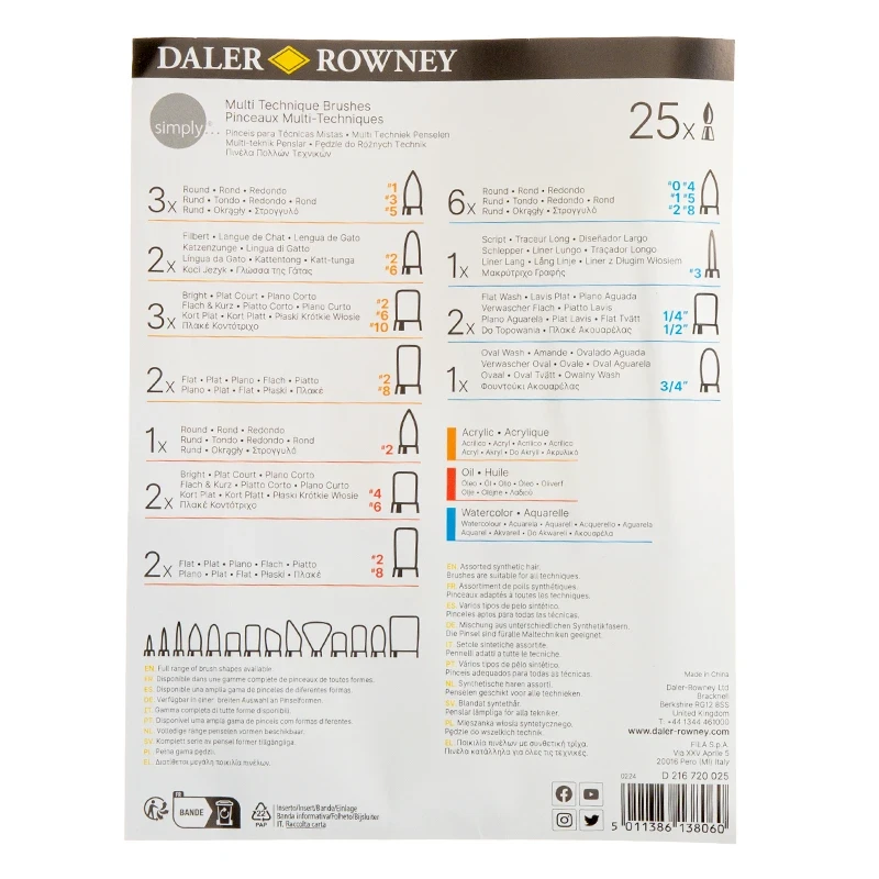 Pędzle syntetyczne Daler Rowney zestaw Multi Techniques Brushes - 25 szt.  02