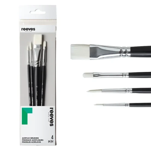 Pędzle syntetyczne do farb akrylowych Reeves zestaw - 4 szt.