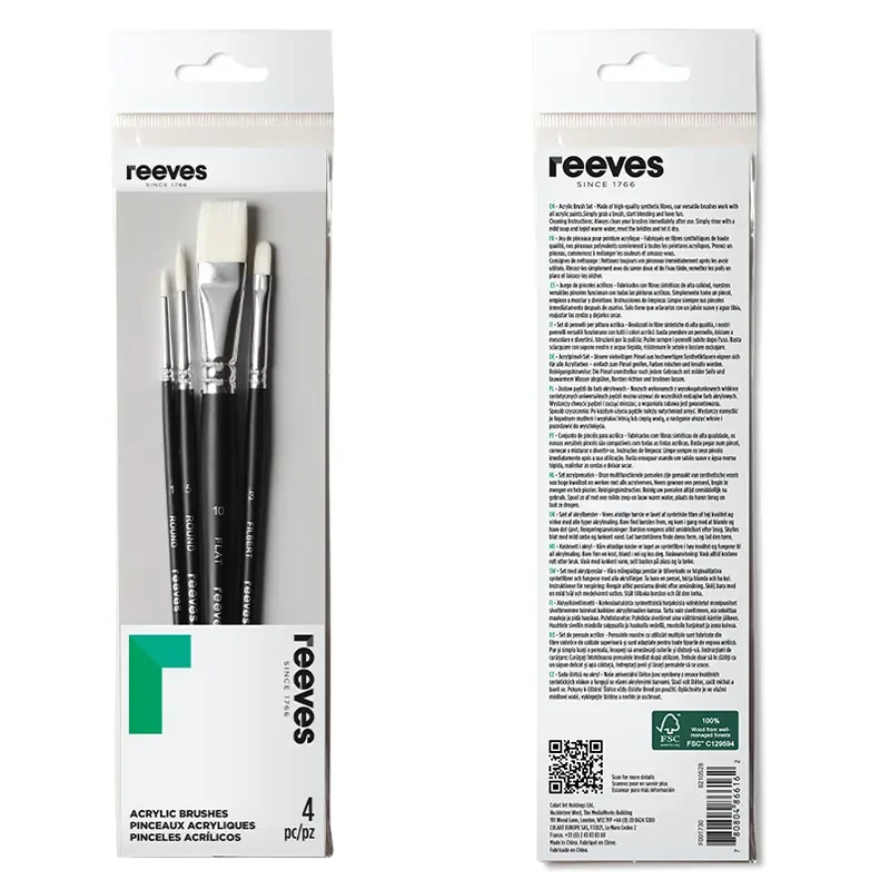 Pędzle syntetyczne do farb akrylowych Reeves zestaw - 4 szt. 03