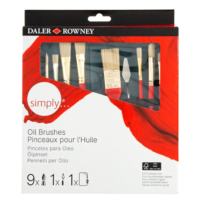 Pędzle syntetyczne Daler Rowney zestaw Oil Brushes - 10 szt.+ piórnik 04