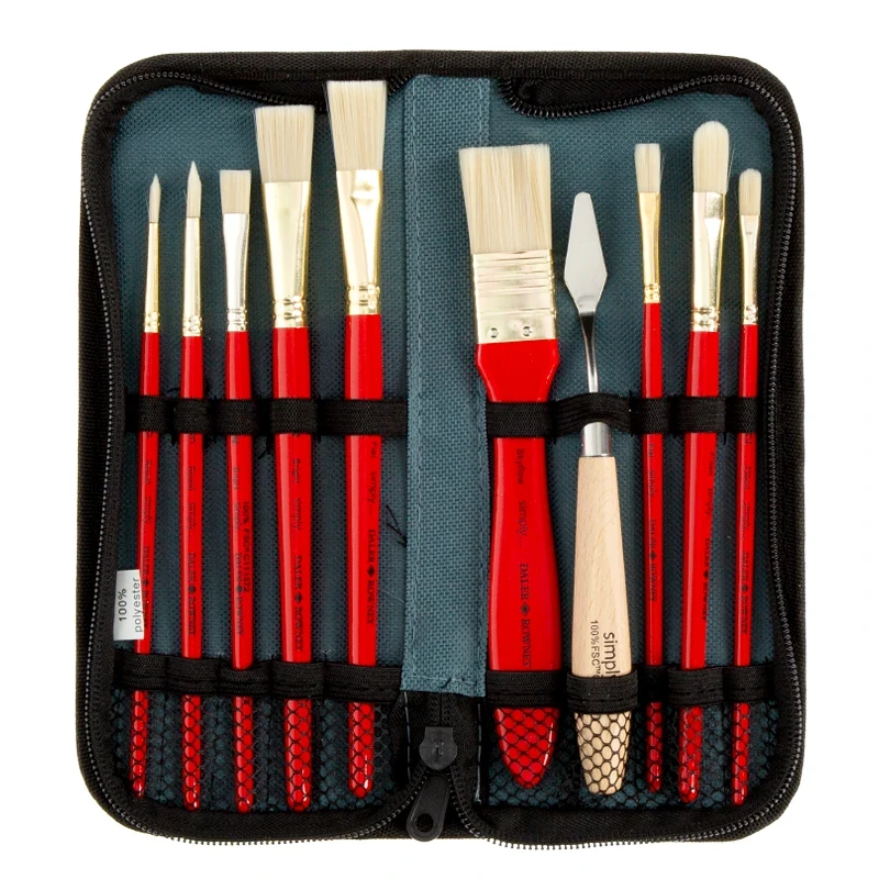 Pędzle syntetyczne Daler Rowney zestaw Oil Brushes - 10 szt.+ piórnik 02