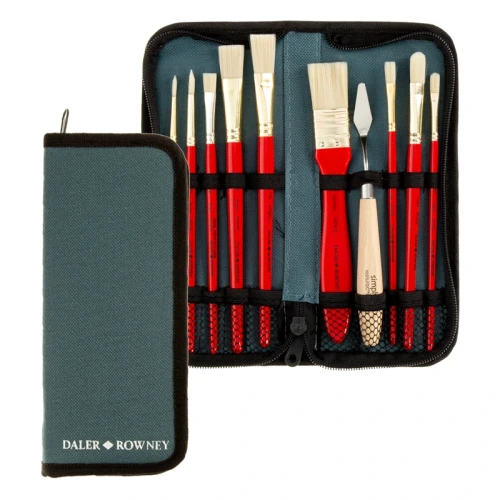 Pędzle syntetyczne Daler Rowney zestaw Oil Brushes - 10 szt.+ piórnik