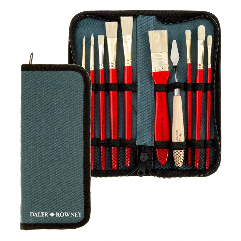 Pędzle syntetyczne Daler Rowney zestaw Oil Brushes - 10 szt.+ piórnik 01