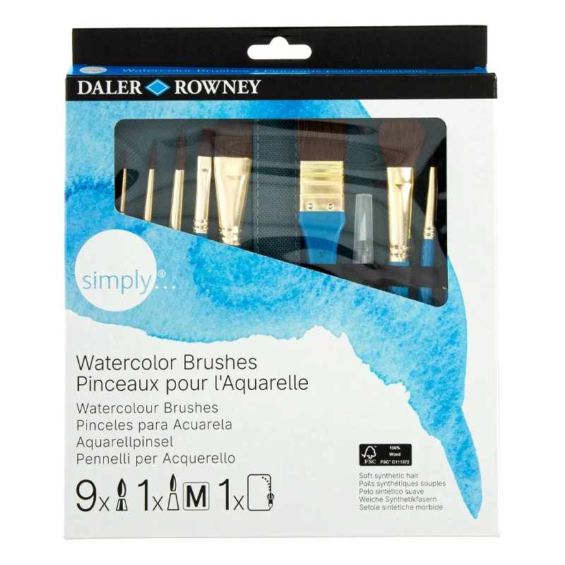 Pędzle syntetyczne Daler Rowney zestaw Watercolor Brushes - 10 szt.+ piórnik 04