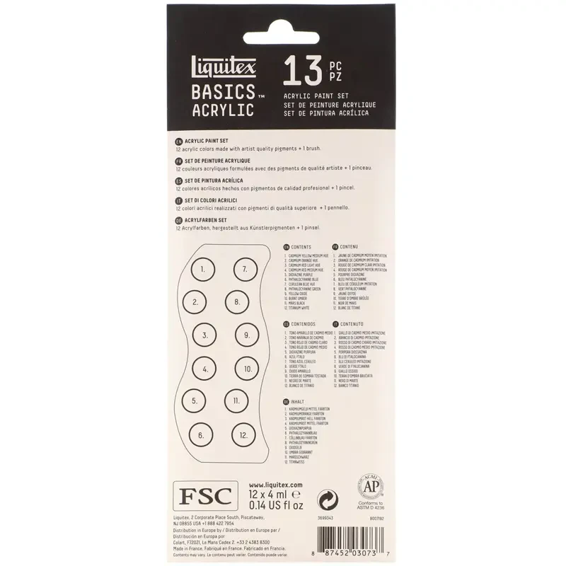 Farby akrylowe Basics Acrylic Liquitex zestaw 12 x 4 ml 04