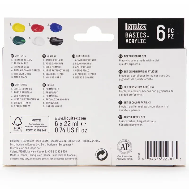 Farby akrylowe Liquitex Basics zestaw 6 x 22 ml 03