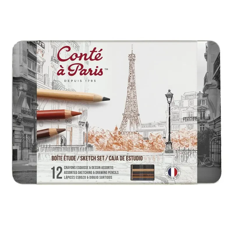Zestaw rysunkowy Conté à Paris Sketching and drawing set - 12 szt.01