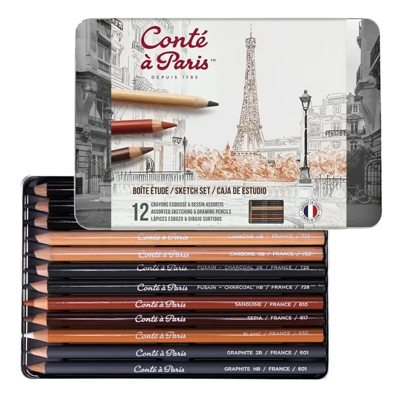 Zestaw rysunkowy Conté à Paris Sketching and drawing set - 12 szt.01